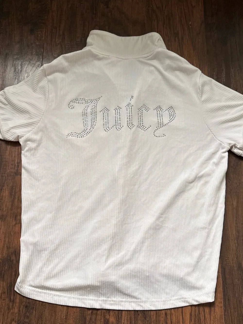 Juicy Couture White Short-Sleeve Ribbed Button-Up Pajama Top